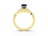 Yellow gold Emerald Cut Blue Sapphire  Halo Twist Band Solitaire Prong Setting Ring_27