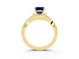 Yellow gold Emerald Cut Blue Sapphire Halo Twist Band Solitaire Prong Setting Ring_3