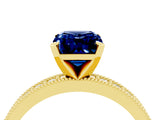 Yellow gold Emerald Cut Blue Sapphire Milgrain Pavé Engagement Ring with Four-Prong Setting_16