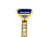 Yellow gold Emerald Cut Blue Sapphire Milgrain Pavé Engagement Ring with Four-Prong Setting_17