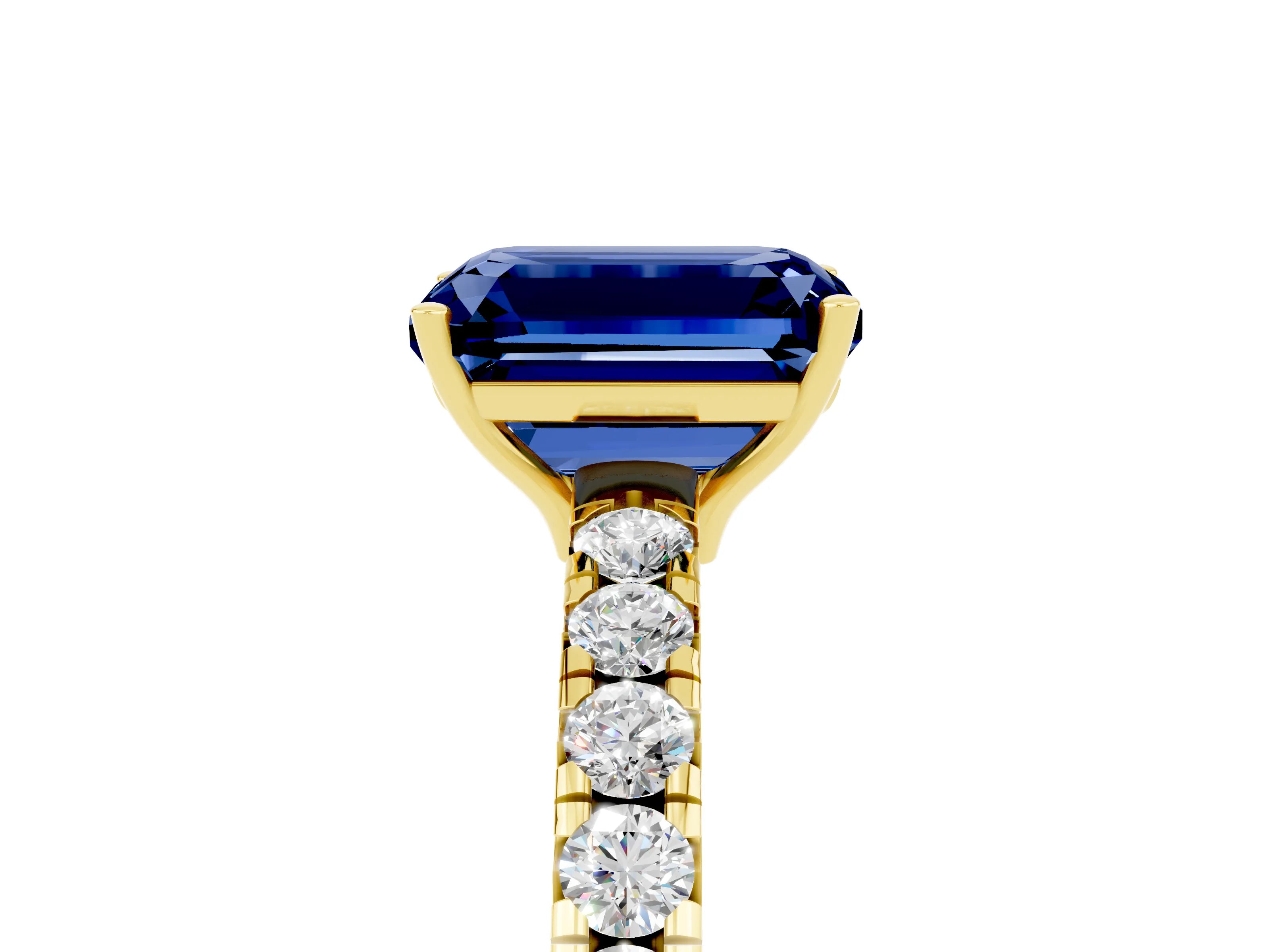 Yellow gold Emerald Cut Blue Sapphire Pavé Solitaire Engagement Ring with Four-Prong Setting_17