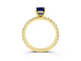 Yellow gold Emerald Cut Blue Sapphire Pavé Solitaire Ring with Round Band and Prong Setting_27