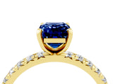 Yellow gold Emerald Cut Blue Sapphire Pavé Solitaire Ring with Round Band and Prong Setting_28