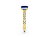 Yellow gold Emerald Cut Blue Sapphire Pave Band Solitaire Ring with Four-Prong Setting_26