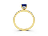 Yellow gold Emerald Cut Blue Sapphire Pave Band Solitaire Ring with Four-Prong Setting_27