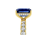 Yellow gold Emerald Cut Blue Sapphire Pave Band Solitaire Ring with Four-Prong Setting_29