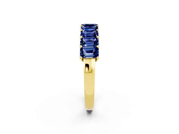 Yellow gold Emerald Cut Blue Sapphire Prong-Set Eternity Band
