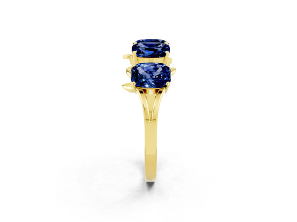 Yellow gold Emerald Cut Blue Sapphire Prong-Set Half Eternity Band