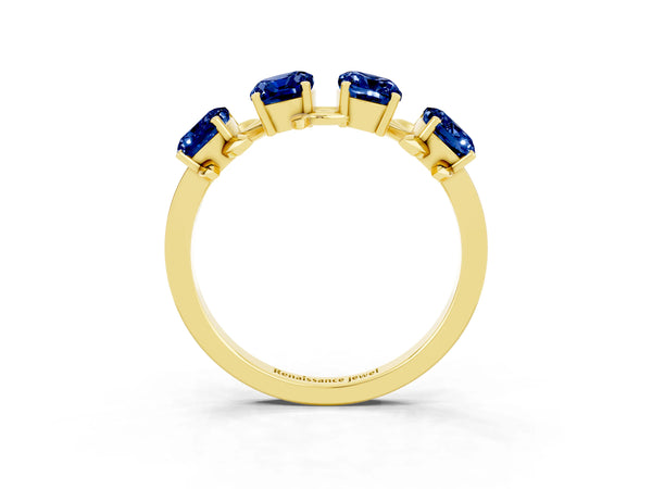Yellow gold Emerald Cut Blue Sapphire Prong-Set Half Eternity Band
