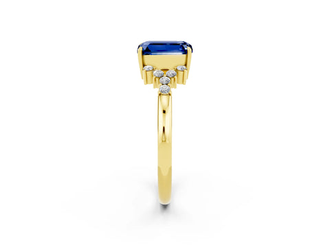 Yellow gold Emerald Cut Blue Sapphire Ring with Side Stones and Four-Prong Setting_38