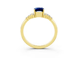Yellow gold Emerald Cut Blue Sapphire Ring with Side Stones and Four-Prong Setting_39
