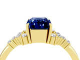 Yellow gold Emerald Cut Blue Sapphire Ring with Side Stones and Four-Prong Setting_40