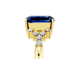 Yellow gold Emerald Cut Blue Sapphire Ring with Side Stones and Four-Prong Setting_41