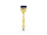 Yellow gold Emerald Cut Blue Sapphire Solitaire Celtic Knot Ring with Four-Prong Setting_14