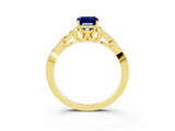 Yellow gold Emerald Cut Blue Sapphire Solitaire Celtic Knot Ring with Four-Prong Setting_15