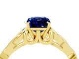 Yellow gold Emerald Cut Blue Sapphire Solitaire Celtic Knot Ring with Four-Prong Setting_16