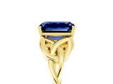 Yellow gold Emerald Cut Blue Sapphire Solitaire Celtic Knot Ring with Four-Prong Setting_17