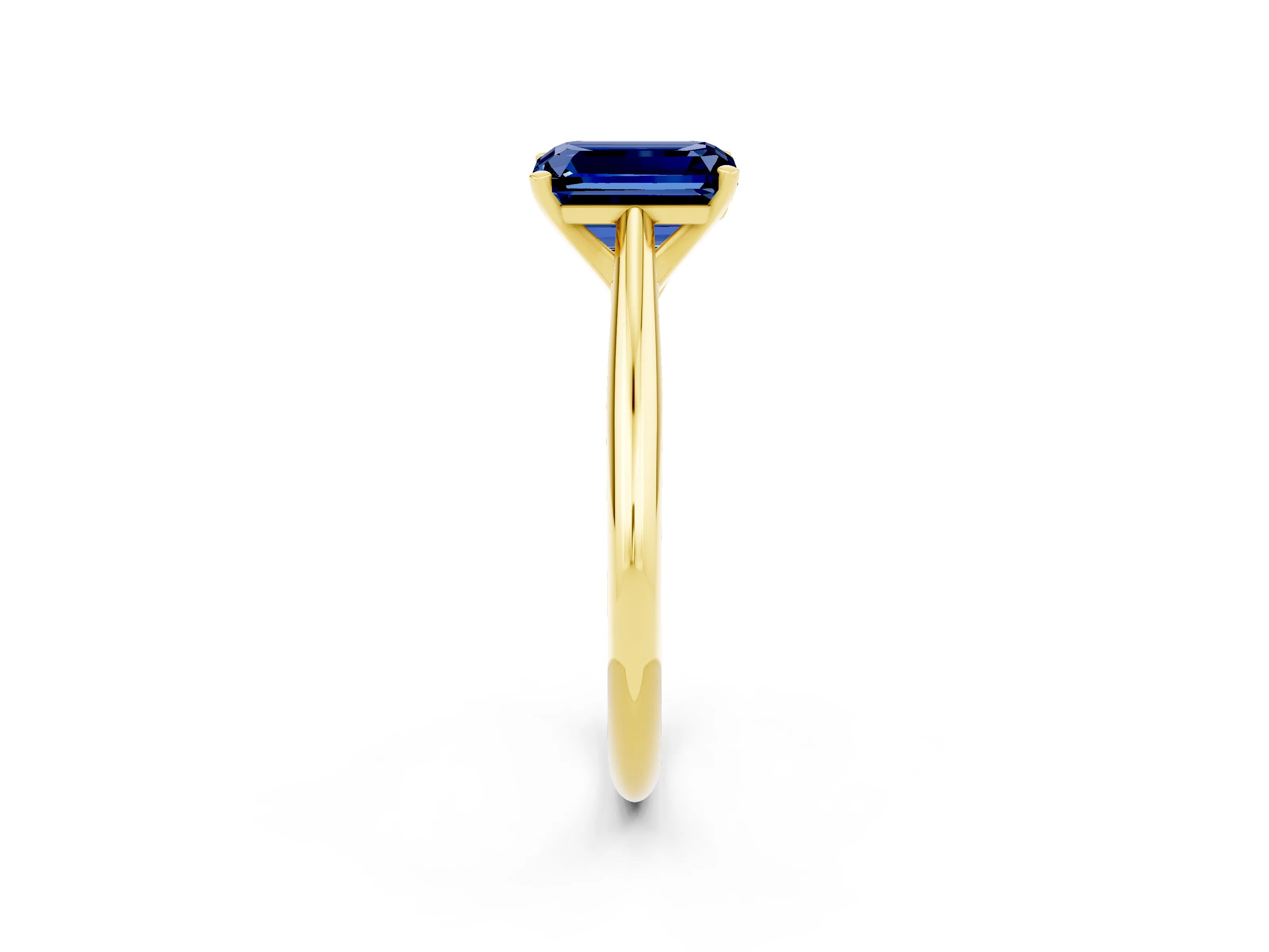 Yellow gold Emerald Cut Blue Sapphire Solitaire Engagement Ring with Cathedral Setting and Four-Prong Mount_14