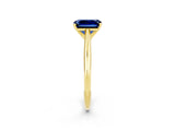 Yellow gold Emerald Cut Blue Sapphire Solitaire Engagement Ring with Cathedral Setting and Four-Prong Mount_26