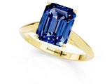 Yellow gold Emerald Cut Blue Sapphire Solitaire Engagement Ring with Cathedral Setting and Four-Prong Mount_67