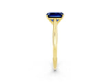 Yellow gold Emerald Cut Blue Sapphire Solitaire Engagement Ring with Cathedral Setting and Four-Prong Mount_68