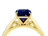 Yellow gold Emerald Cut Blue Sapphire Solitaire Engagement Ring with Cathedral Setting and Four-Prong Mount_70