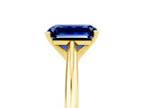 Yellow gold Emerald Cut Blue Sapphire Solitaire Engagement Ring with Cathedral Setting and Four-Prong Mount_71