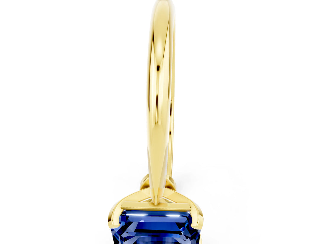 Yellow gold Emerald Cut Blue Sapphire Solitaire Engagement Ring with Classic Band and Four-Prong Setting_12