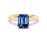 Yellow gold Emerald Cut Blue Sapphire Solitaire Engagement Ring with Classic Band and Four-Prong Setting_24