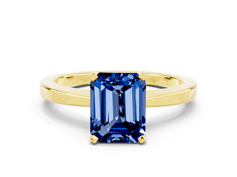 Yellow gold Emerald Cut Blue Sapphire Solitaire Engagement Ring with Classic Band and Four-Prong Setting_24