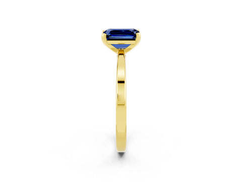 Yellow gold Emerald Cut Blue Sapphire Solitaire Engagement Ring with Classic Band and Four-Prong Setting_26