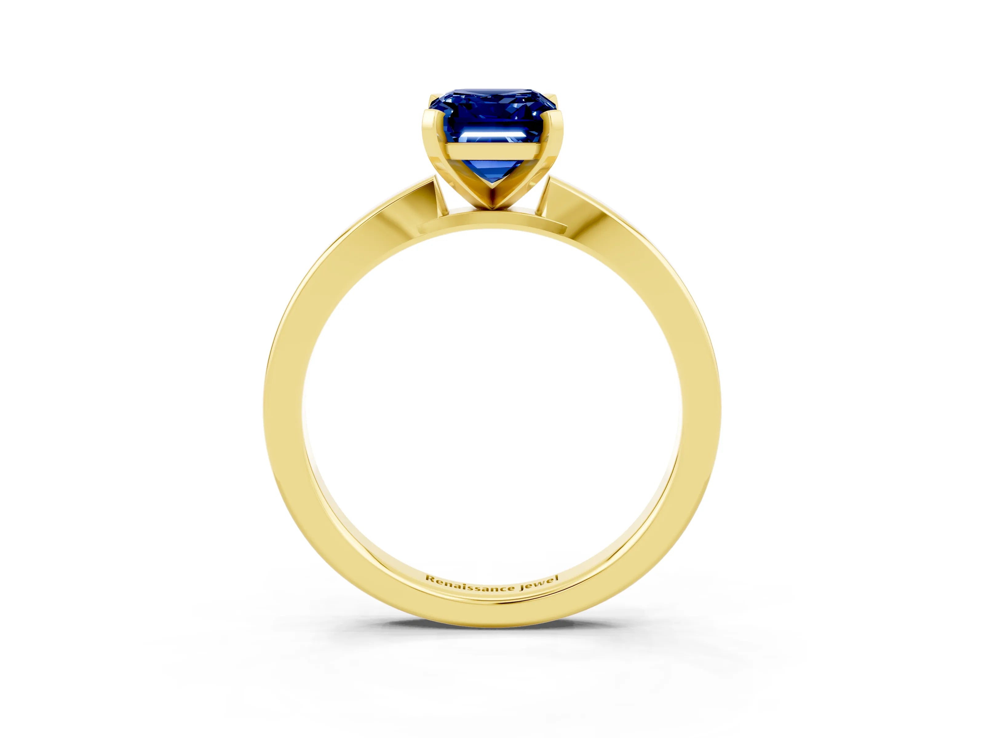 Yellow gold Emerald Cut Blue Sapphire Solitaire Engagement Ring with Classic Band and Four-Prong Setting_27