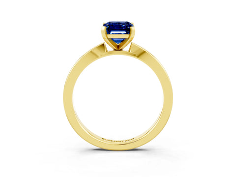 Yellow gold Emerald Cut Blue Sapphire Solitaire Engagement Ring with Classic Band and Four-Prong Setting_27