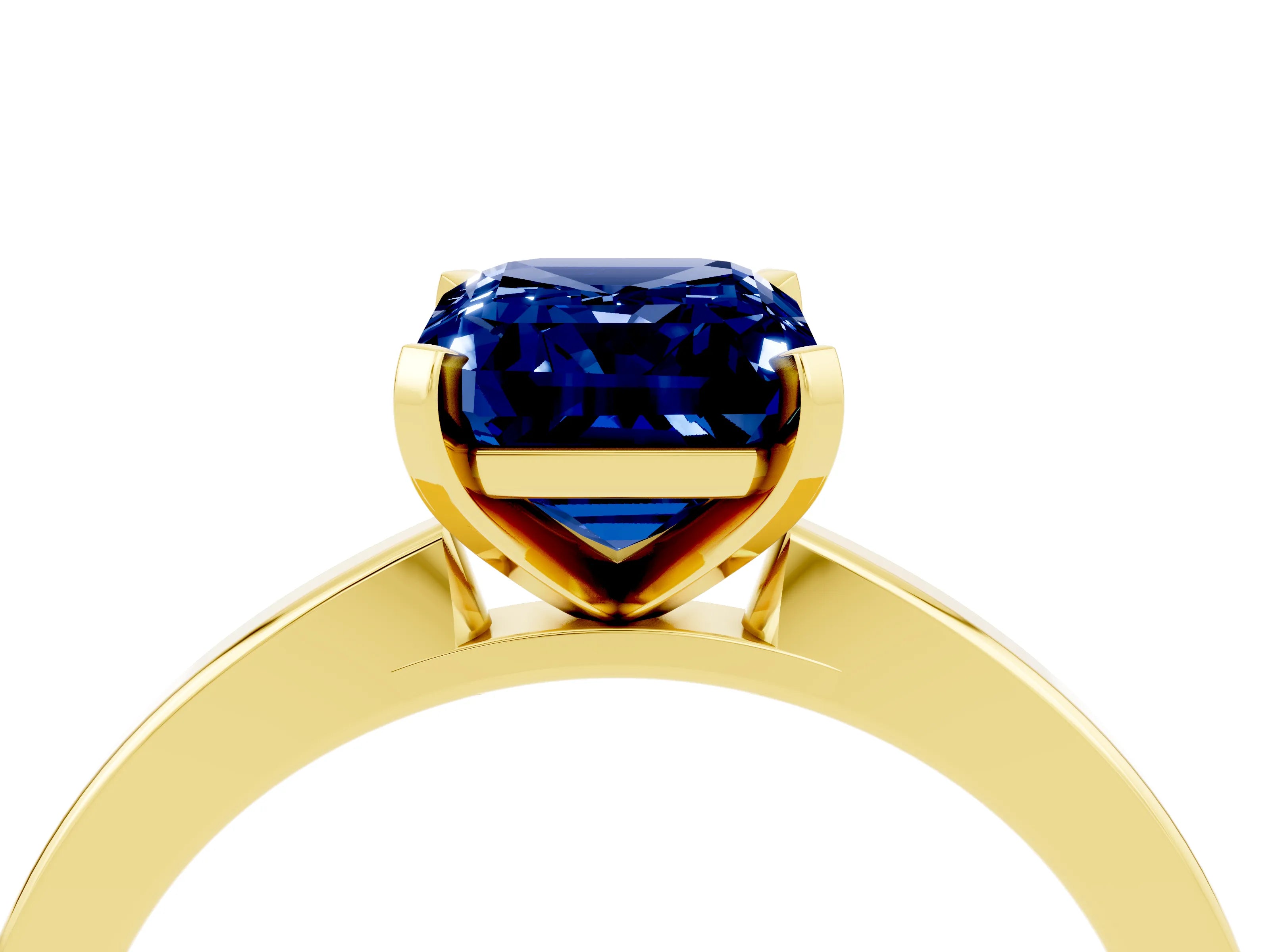 Yellow gold Emerald Cut Blue Sapphire Solitaire Engagement Ring with Classic Band and Four-Prong Setting_28