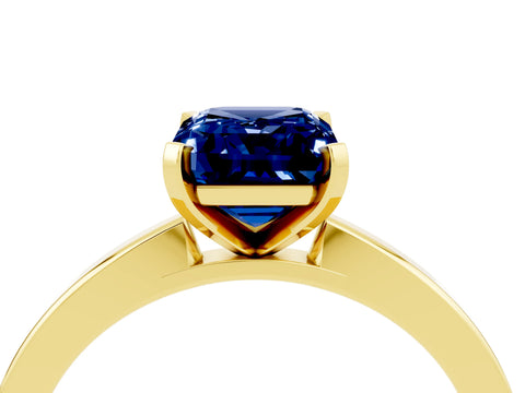 Yellow gold Emerald Cut Blue Sapphire Solitaire Engagement Ring with Classic Band and Four-Prong Setting_28