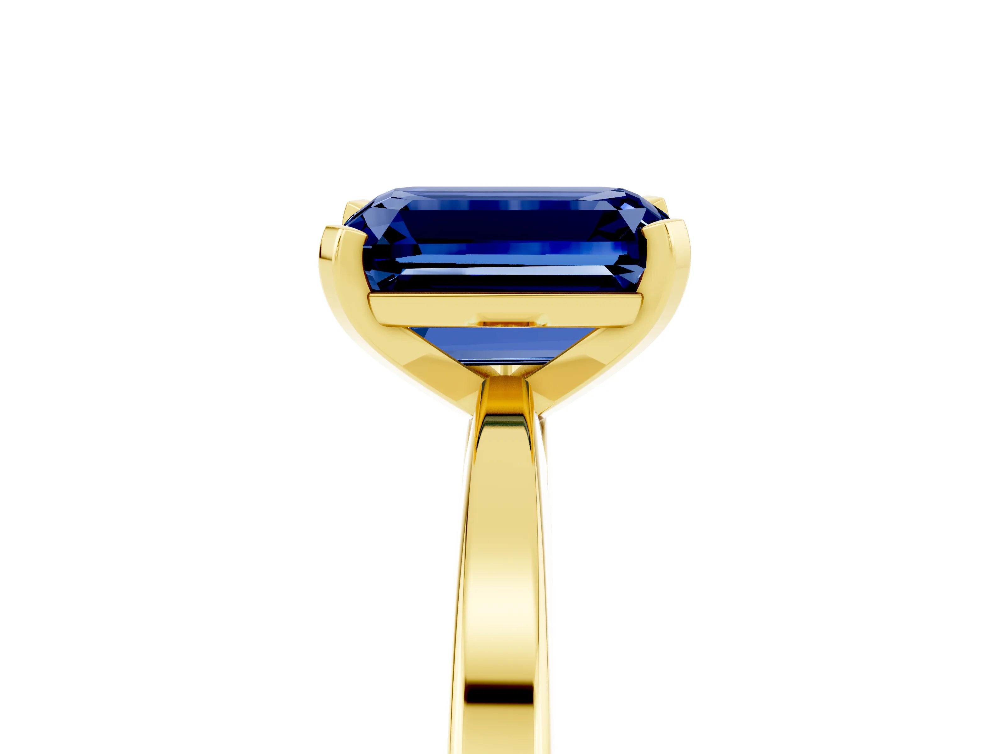 Yellow gold Emerald Cut Blue Sapphire Solitaire Engagement Ring with Classic Band and Four-Prong Setting_29