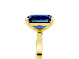 Yellow gold Emerald Cut Blue Sapphire Solitaire Engagement Ring with Classic Band and Four-Prong Setting_29