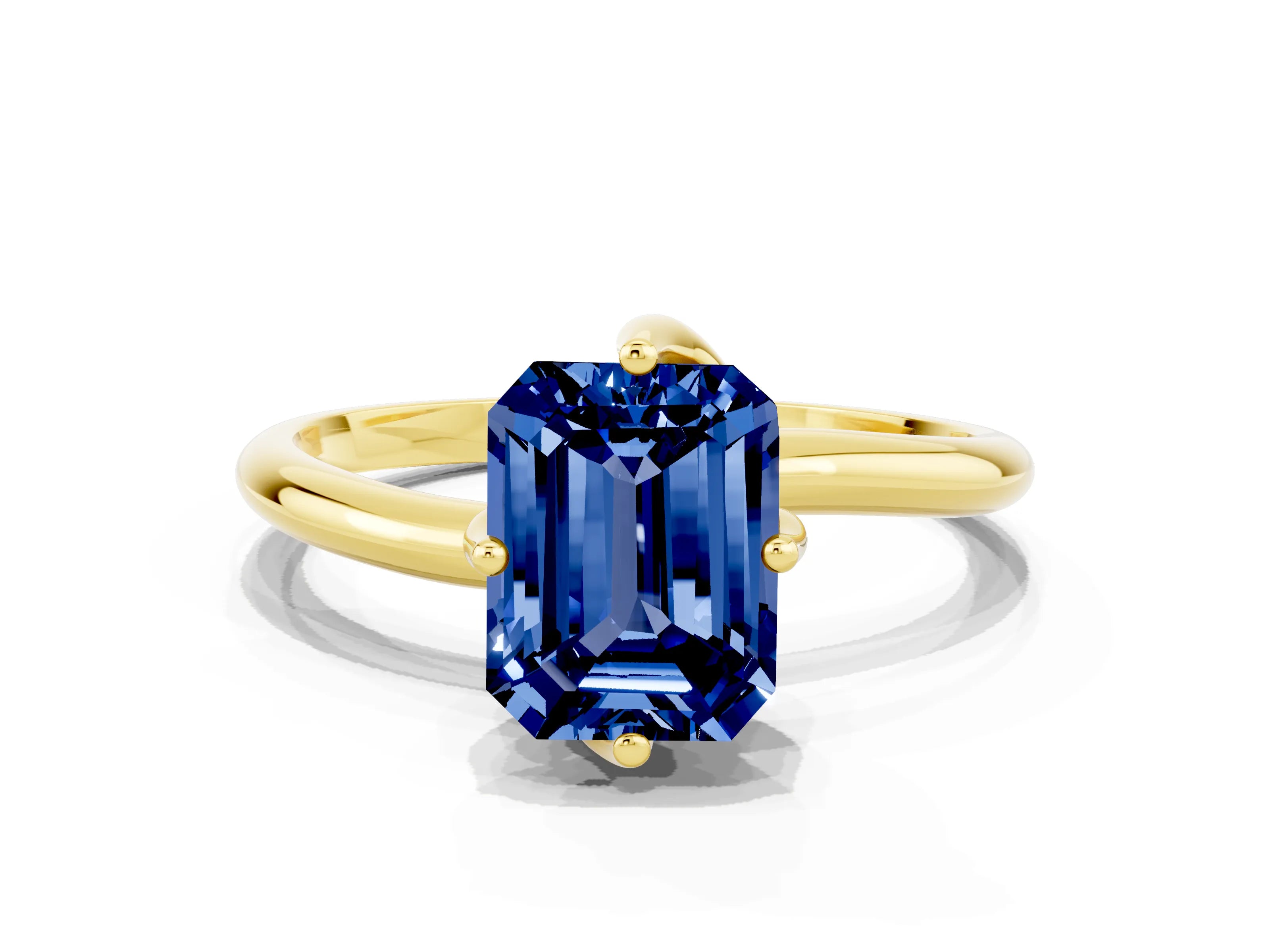 Yellow gold Emerald Cut Blue Sapphire Solitaire Engagement Ring with Four-Prong Setting and Classic Band_12