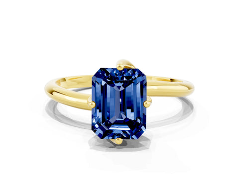 Yellow gold Emerald Cut Blue Sapphire Solitaire Engagement Ring with Four-Prong Setting and Classic Band_12