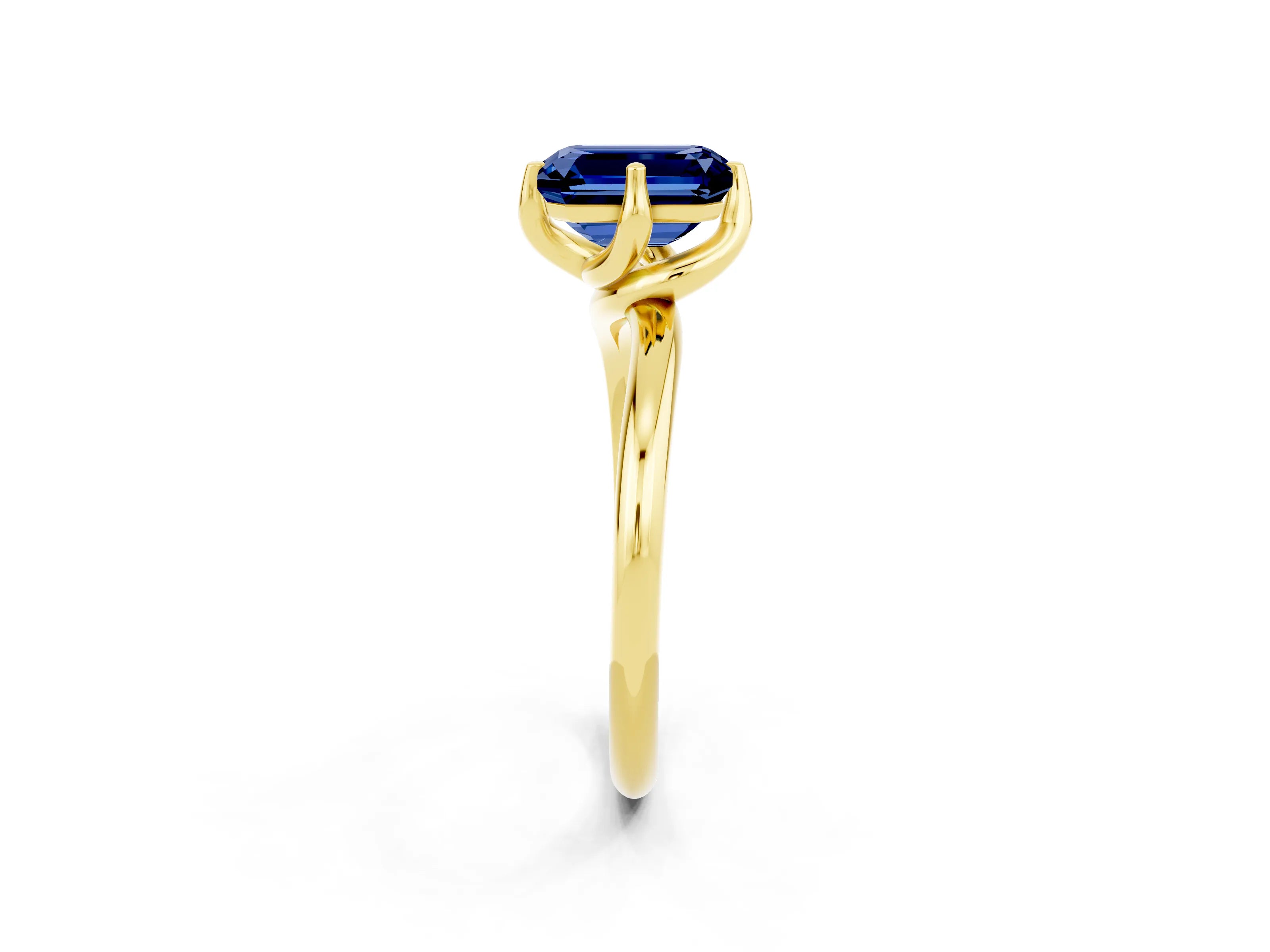 Yellow gold Emerald Cut Blue Sapphire Solitaire Engagement Ring with Four-Prong Setting and Classic Band_14
