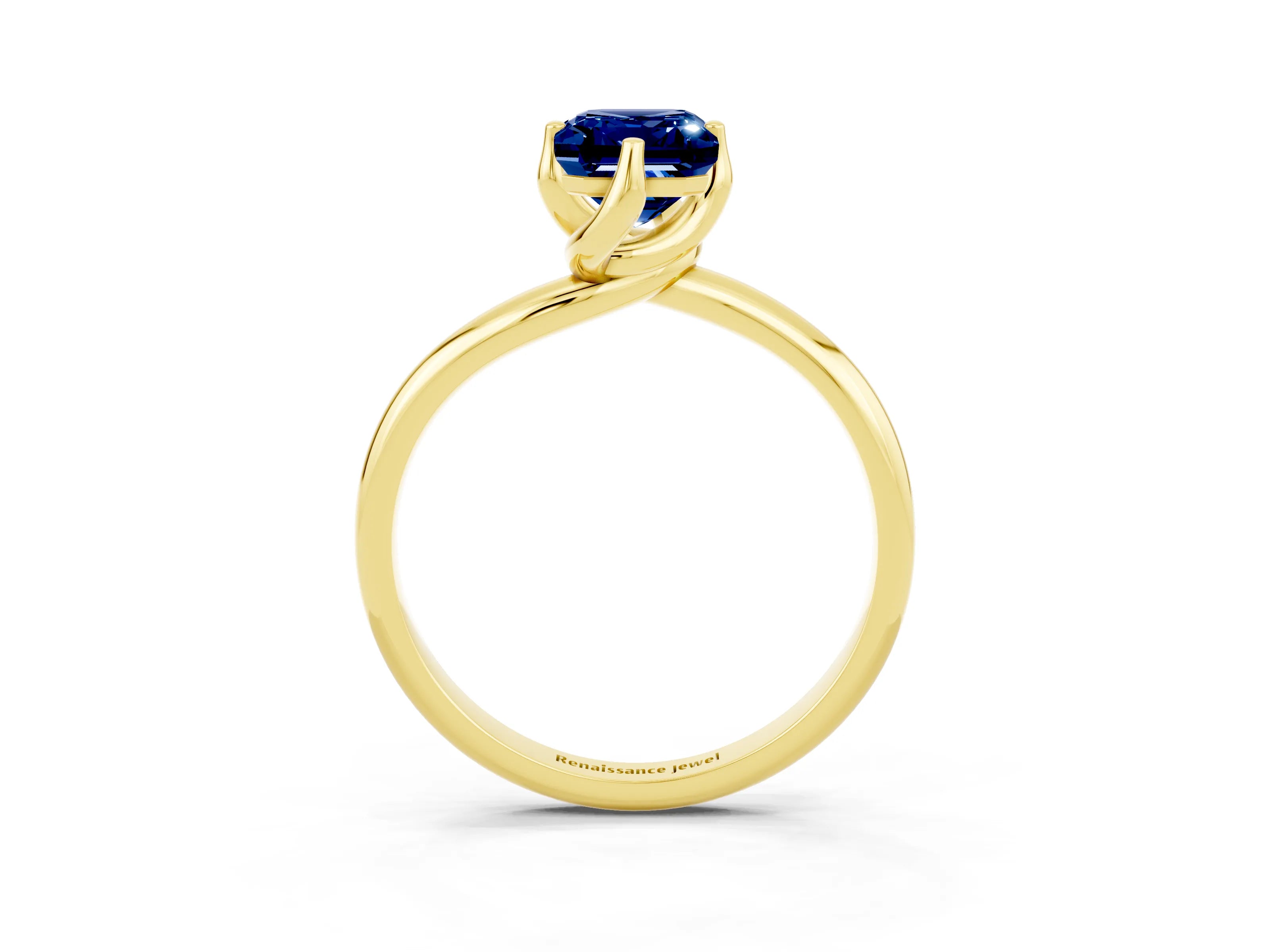 Yellow gold Emerald Cut Blue Sapphire Solitaire Engagement Ring with Four-Prong Setting and Classic Band_15