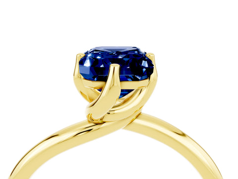 Yellow gold Emerald Cut Blue Sapphire Solitaire Engagement Ring with Four-Prong Setting and Classic Band_16
