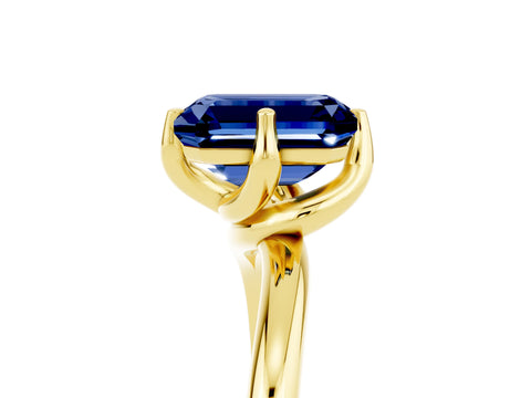 Yellow gold Emerald Cut Blue Sapphire Solitaire Engagement Ring with Four-Prong Setting and Classic Band_17