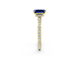 Yellow gold Emerald Cut Blue Sapphire Solitaire Engagement Ring with Pavé Band and Four-Prong Setting_2