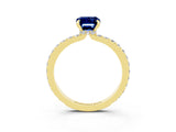Yellow gold Emerald Cut Blue Sapphire Solitaire Engagement Ring with Pavé Band and Four-Prong Setting_3