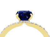 Yellow gold Emerald Cut Blue Sapphire Solitaire Engagement Ring with Pavé Band and Four-Prong Setting_4