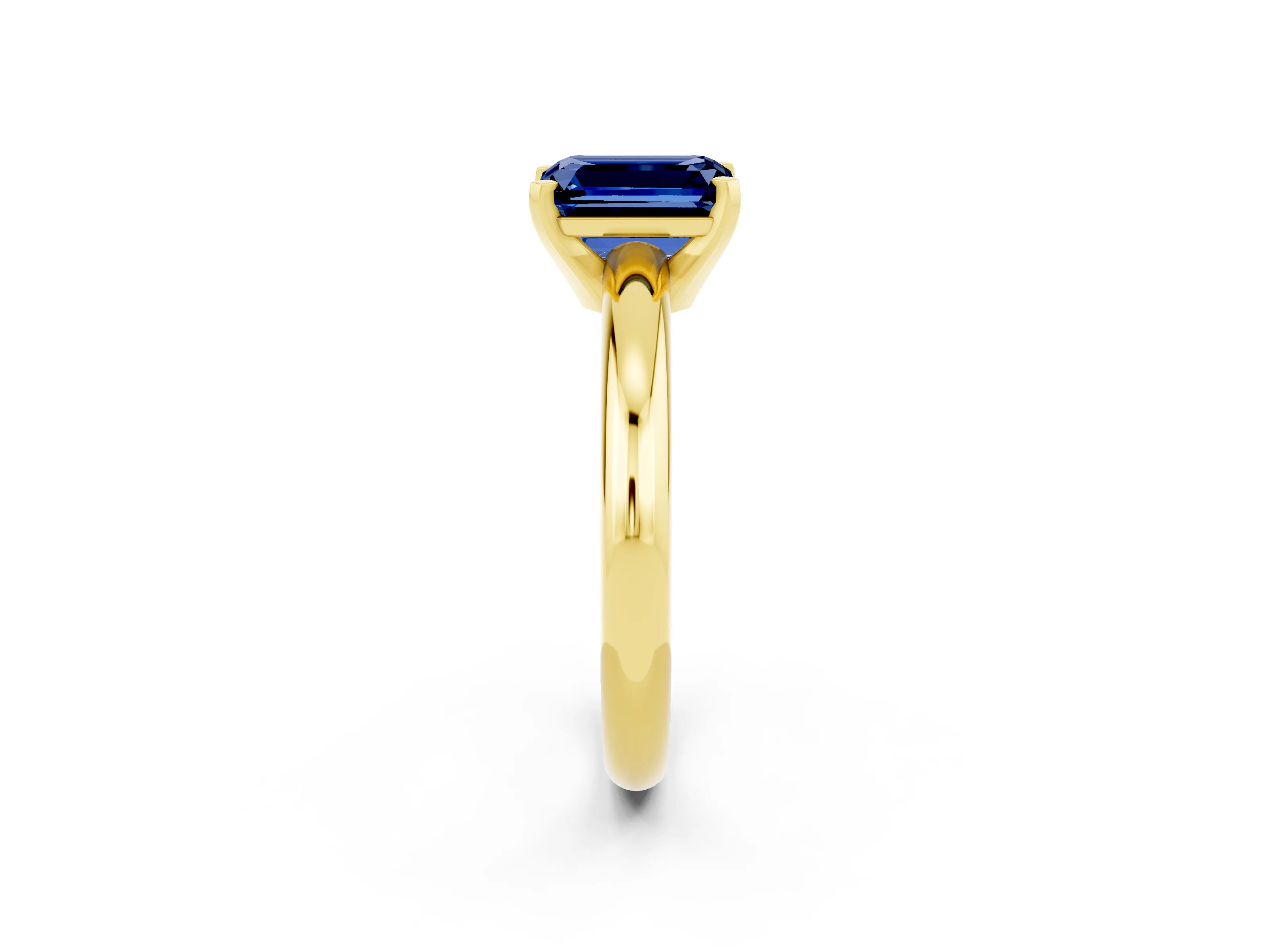 Yellow gold Emerald Cut Blue Sapphire Solitaire Engagement Ring with Round Band and Four-Prong Setting_2
