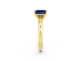 Yellow gold Emerald Cut Blue Sapphire Solitaire Engagement Ring with Round Band and Four-Prong Setting_2
