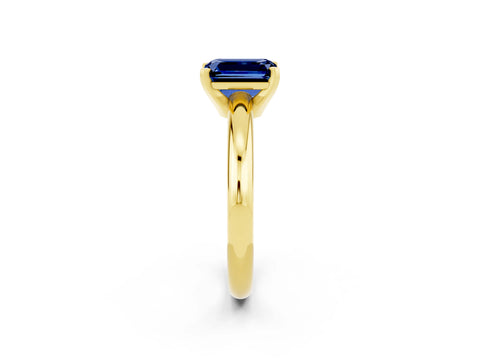 Yellow gold Emerald Cut Blue Sapphire Solitaire Engagement Ring with Round Band and Four-Prong Setting_2