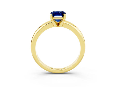 Yellow gold Emerald Cut Blue Sapphire Solitaire Engagement Ring with Round Band and Four-Prong Setting_3